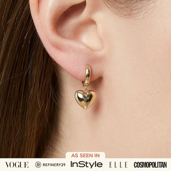 Brand New Puffed Heart Earrings in 14K Gold Plated, Silver Rhodium Plated & Mixe - Picture 2 of 7